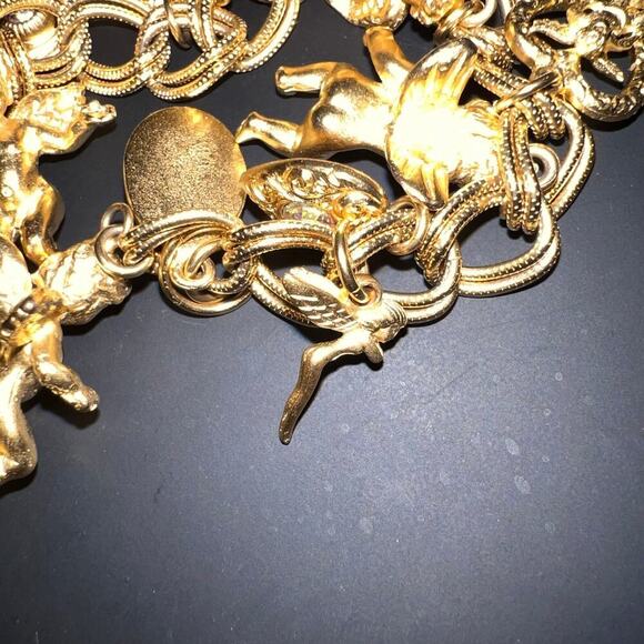 Vintage Kirks Folly Secret Of The Seven Angels Goldtone Charm Watch Bracelet SZ7 - Picture 14 of 16